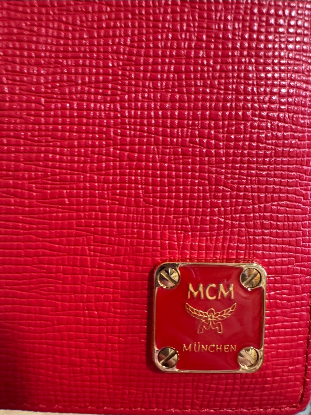 MCM Bright Red Textured Leather Agenda /Wallet. Gold Plaque (New Korean)NWOT - Picture 6 of 6